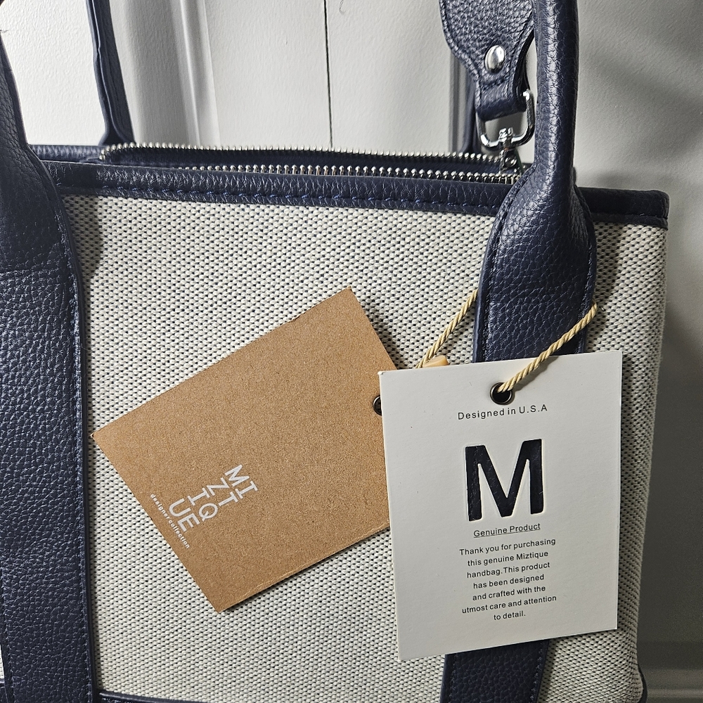 Miztique Lia Canvas Satchel Navy Vegan Leather - Picture 3 of 9